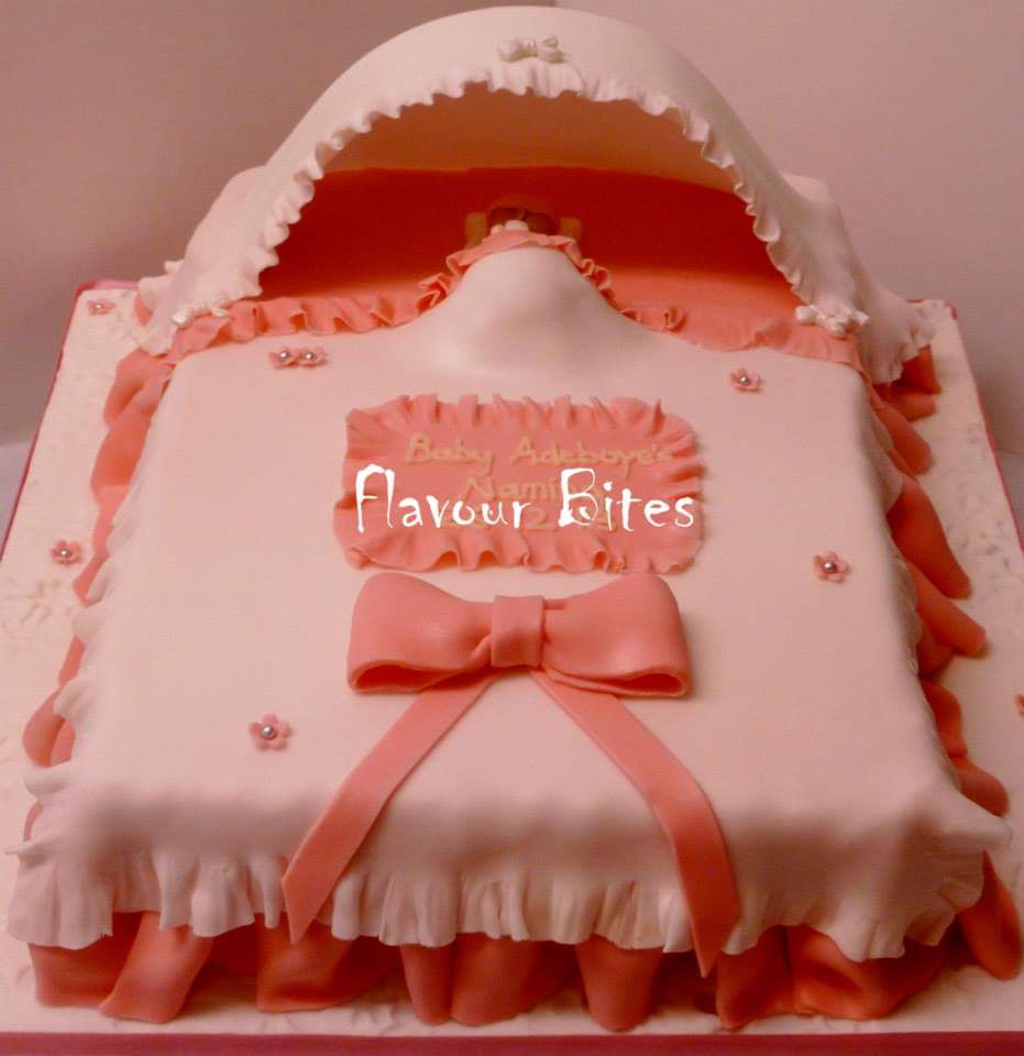 Baby in Frilly Icing Crib with Filigree piping | Imaginative Icing - Cakes  - Scarborough, York, Malton, Leeds, Hull, Bridlington, Whitby, Filey, and  across the UK